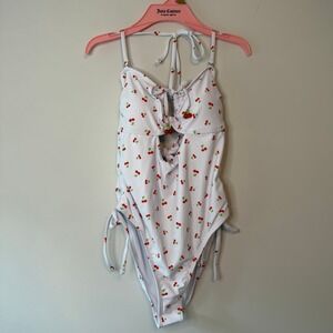 NWT Juicy Couture L White Cherry One Piece Bathing Suit Swimwear Beach Charms